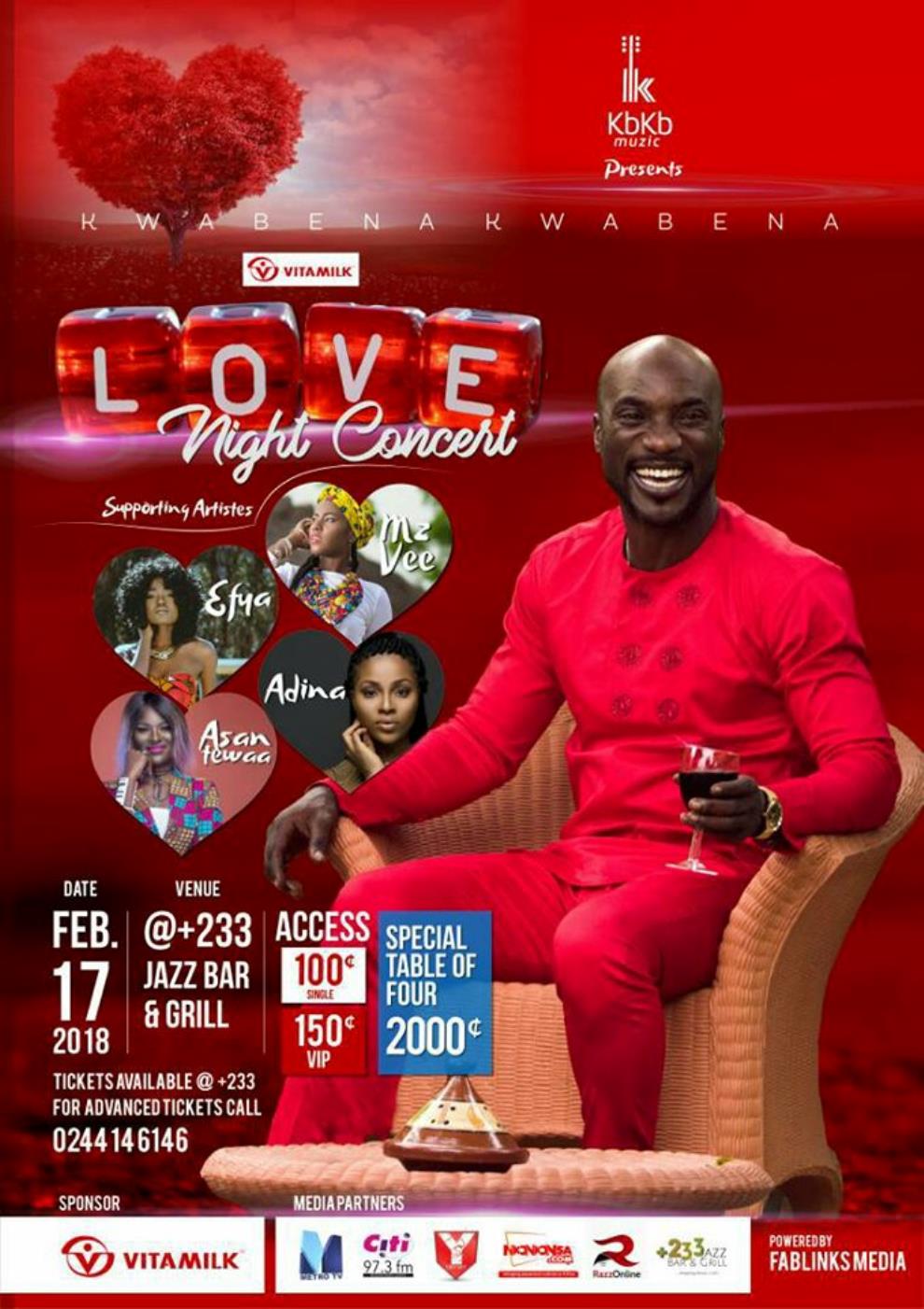 Kwabena Kwabena To 'Romance' Accra with 'Vitamilk Love Night' Concert